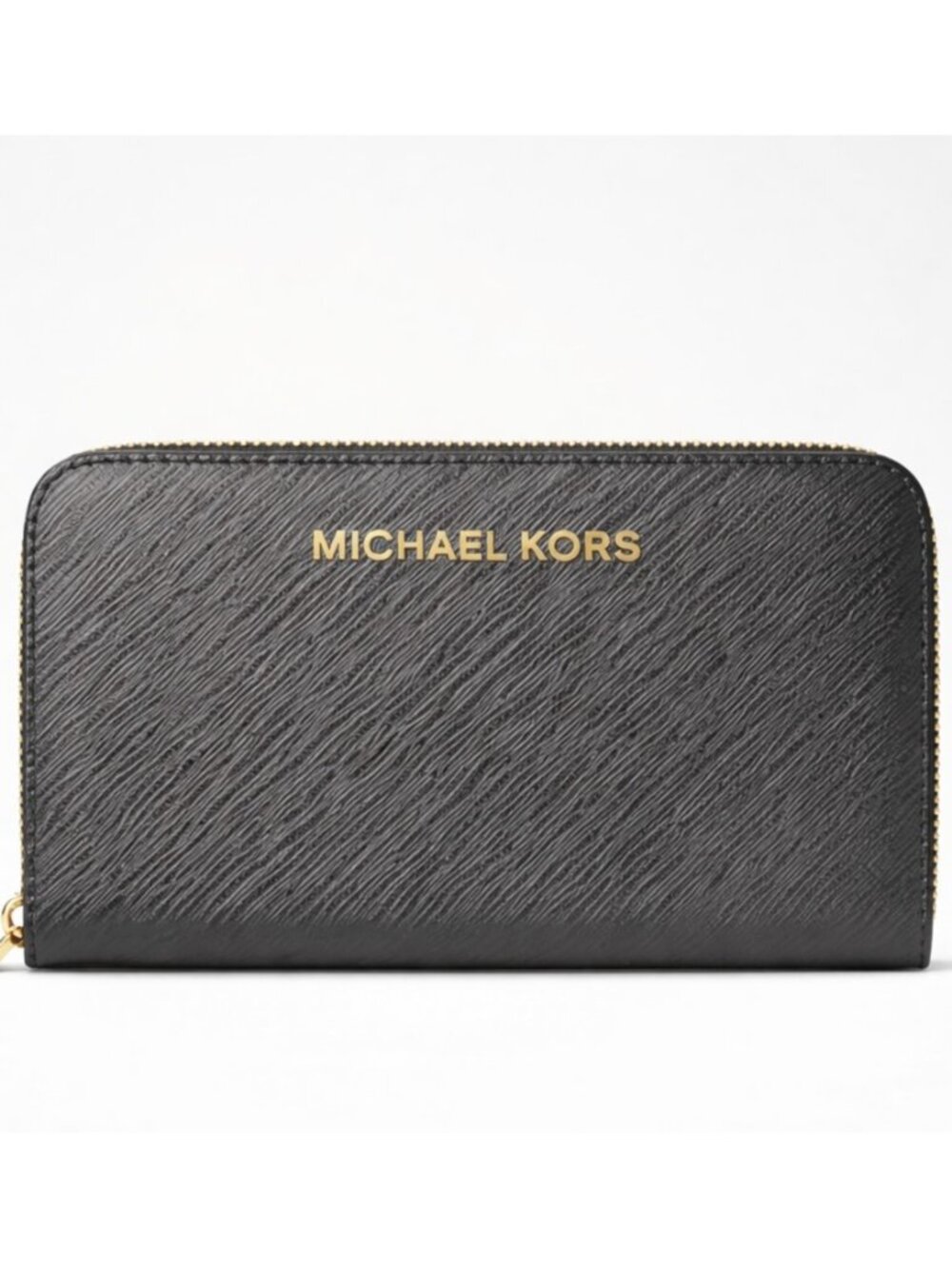 Michael Kors Jet Set Zip Around Wallet Small Saffiano Leather NWT Gold Logo